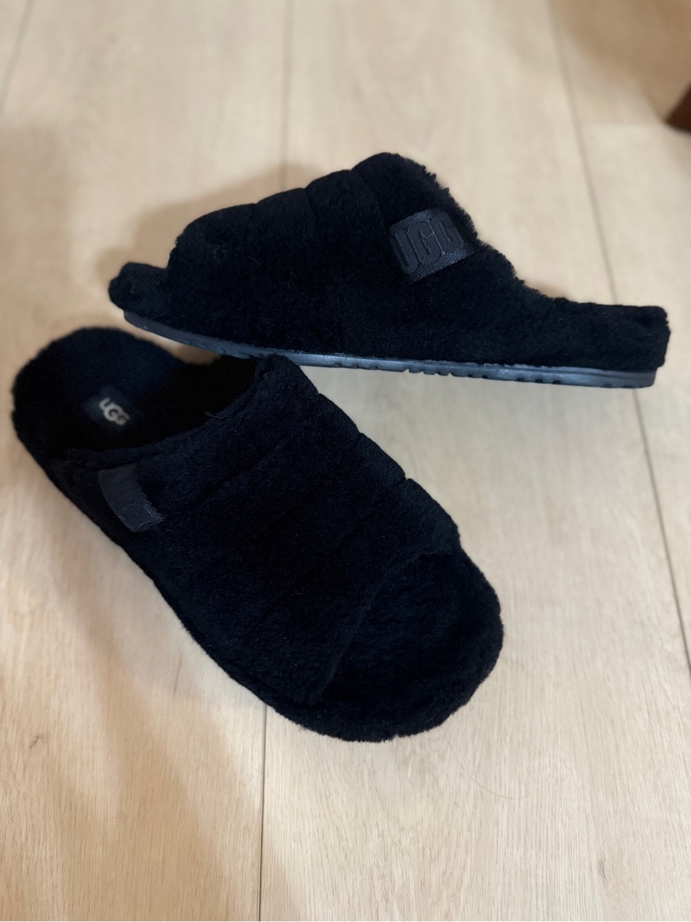 UGG Men's Black Plush Slide Slippers